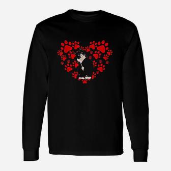Cute Tuxedo Valentines Day Hearts For Cat Lovers Long Sleeve T-Shirt - Seseable