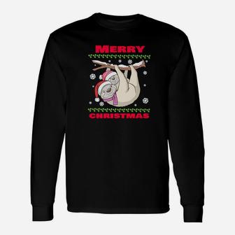 Cute Ugly Christmas Merry Christmas Santa Sloth Long Sleeve T-Shirt - Seseable
