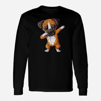 Dabbing Boxer Boys Dog Puppy Lover Dab Long Sleeve T-Shirt - Seseable