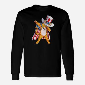 Dabbing Cat Uncle Sam 4th Of July Boys Meowica Long Sleeve T-Shirt - Seseable