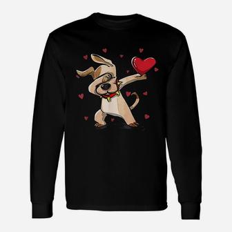 Dabbing Dog Heart Valentines Day Long Sleeve T-Shirt - Seseable