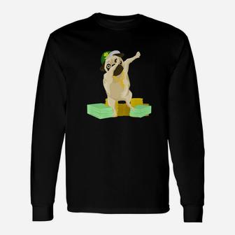 Dabbing Dollar Pug Dog Lover Graphic Long Sleeve T-Shirt - Seseable