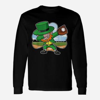 Dabbing Leprechaun Baseball St Patricks Day Irish Long Sleeve T-Shirt - Seseable