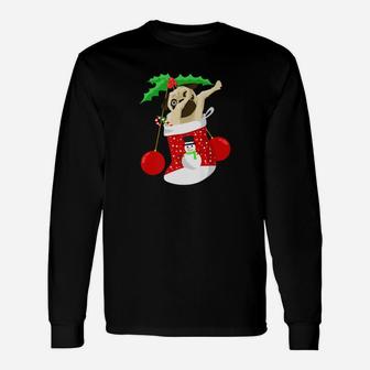 Dabbing Pug Christmas Stocking Christmas Dogs Long Sleeve T-Shirt - Seseable