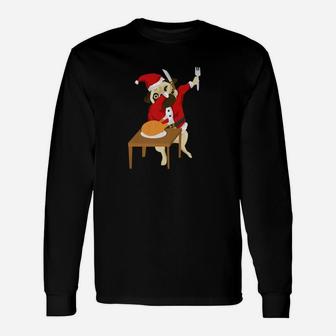 Dabbing Pug Dog Santa Christmas Dinner Long Sleeve T-Shirt - Seseable