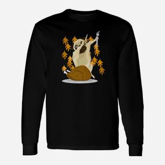 Dabbing Pug Eating Turkey Thanksgiving Long Sleeve T-Shirt - Seseable