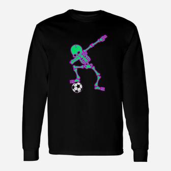 Dabbing Skeleton Soccer Halloween Dab Long Sleeve T-Shirt - Seseable