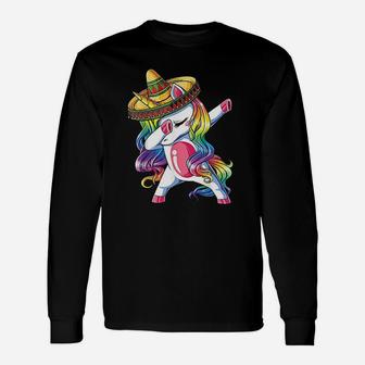 Dabbing Unicorn Cinco De Mayo Rainbow Long Sleeve T-Shirt - Seseable