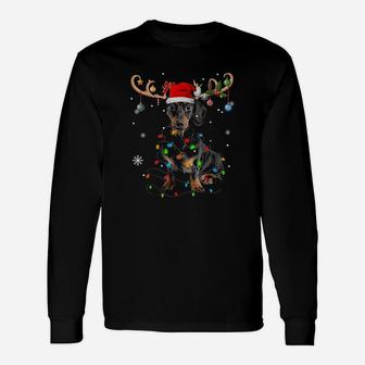 Dachshund Christmas Reindeer Christmas Lights Pajama Long Sleeve T-Shirt - Seseable