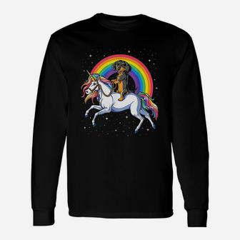 Dachshund Unicorn Space Galaxy Rainbow Dog Long Sleeve T-Shirt - Seseable