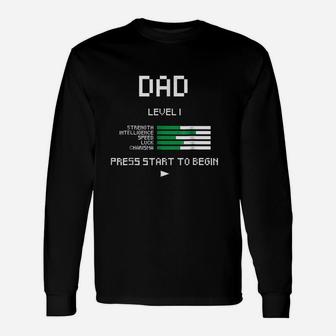 Dad Level 1 Fathers Day New Dad Gamer Long Sleeve T-Shirt - Seseable