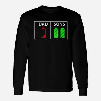 Dad Of Two Sons Low Battery Fathers Day Long Sleeve T-Shirt - Seseable
