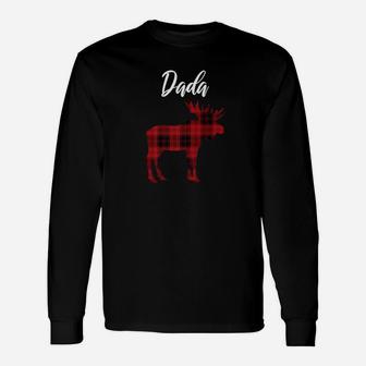 Dada Plaid Moose Matching Christmas Pajamas Shirt Long Sleeve T-Shirt - Seseable