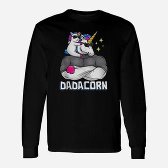 Dadacorn Unicorn Dad And Baby Papacorn Daddycorn Cute Long Sleeve T-Shirt - Seseable