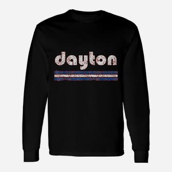 Dayton Ohio Retro Three Stripe Weathered Vintage Long Sleeve T-Shirt - Seseable
