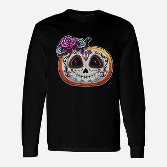 Dead Pumpkin Muertos Skull Halloween Long Sleeve T-Shirt - Seseable