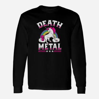 Death Metal Rainbow And Unicorn Heavy Rock Music Lover Long Sleeve T-Shirt - Seseable