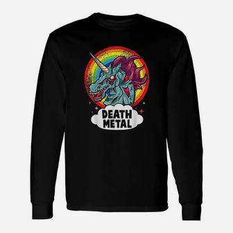 Death Metal Unicorn Rainbow Rocker Emo Zombie Long Sleeve T-Shirt - Seseable