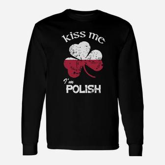 Distress Kiss Me I'm Polish St Patrick's Day Long Sleeve T-Shirt - Seseable