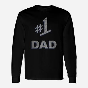 Distressed 1 Number One Dad Long Sleeve T-Shirt - Seseable