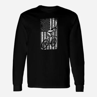 Distressed American Flag Bicycle Rider Cyclist Dad Premium Long Sleeve T-Shirt - Seseable