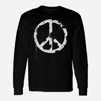Distressed Hippie Peace Sign White Vintage Hippy Long Sleeve T-Shirt - Seseable