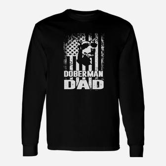 Doberman Dad American Flag Dog Lovers Fathers Day Long Sleeve T-Shirt - Seseable