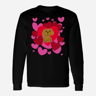 Dog Love Puppy Valentines Day Romantic Hearts Long Sleeve T-Shirt - Seseable