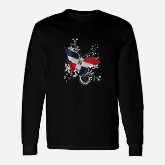 Dominican Republic Butterfly Flag Proud Dominicana Long Sleeve T-Shirt - Seseable