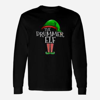 Drummer Elf Group Matching Christmas Outfit Drum Long Sleeve T-Shirt - Seseable