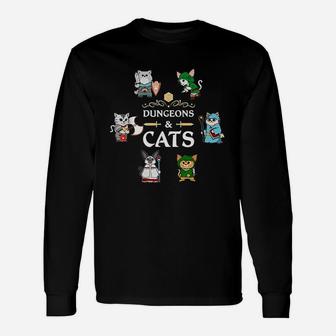 Dungeons And Cats Rpg D20 Fantasy Roleplaying Gamers Long Sleeve T-Shirt - Seseable