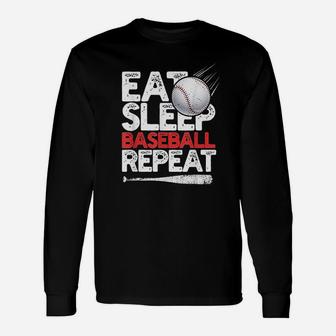 Eat Sleep Baseball Repeat Catcher Pitcher Baseball Long Sleeve T-Shirt - Seseable