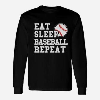 Eat Sleep Baseball Repeat Baseball Player Long Sleeve T-Shirt - Seseable