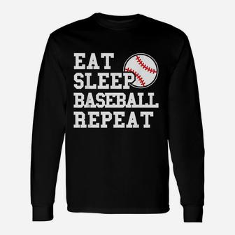 Eat Sleep Baseball Repeat Baseball Player Long Sleeve T-Shirt - Seseable
