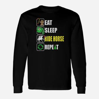 Eat Sleep Ride Horse Repeat Horse Lover Xmas Long Sleeve T-Shirt - Seseable