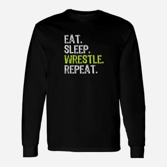 Eat Sleep Wrestle Repeat Wrestling Wrestler Christmas Long Sleeve T-Shirt - Seseable
