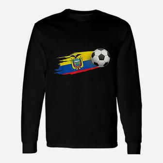 Ecuador Soccer Ball Ecuador Flag Jersey Ecuador Football Long Sleeve T-Shirt - Seseable
