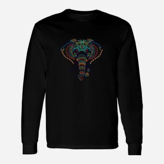 Elefanten-Mandala Langarmshirts, Faszinierendes Design auf Schwarz - Seseable