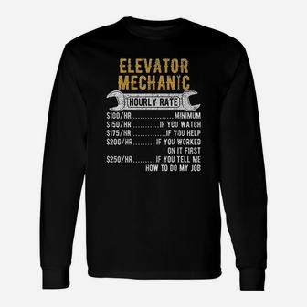 Elevator Mechanic Maintenance Rate Technician Long Sleeve T-Shirt - Seseable