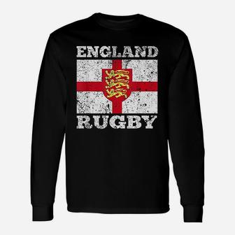 England Rugby Vintage English Flag Rugby United Kingdom Long Sleeve T-Shirt - Seseable