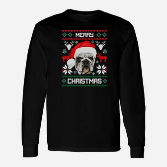 English Bulldog Merry Christmas Dog Cute Long Sleeve T-Shirt - Seseable