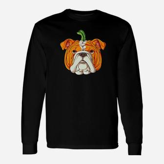 English Bulldog Pumpkin Halloween Dog Costume Long Sleeve T-Shirt - Seseable