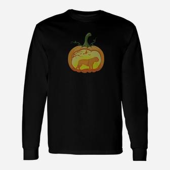 English Bulldog Pumpkin Scary Halloween Long Sleeve T-Shirt - Seseable