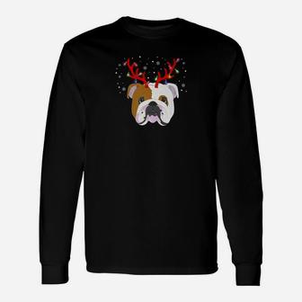 English Bulldog Reindeer Reindeer Antlers Christmas Long Sleeve T-Shirt - Seseable