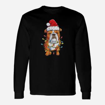 English Bulldog Santa Christmas Tree Lights Xmas Long Sleeve T-Shirt - Seseable