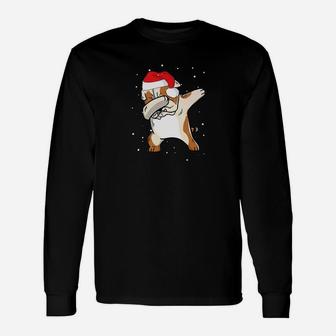 English Bulldog Santa Hat Dabbing Shirt Dog Christmas Long Sleeve T-Shirt - Seseable