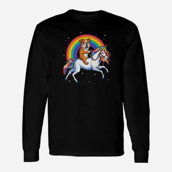 English Bulldog Unicorn Girls Space Galaxy Rainbow Long Sleeve T-Shirt - Seseable