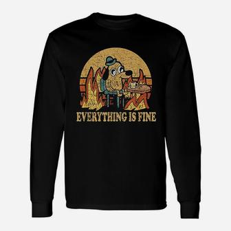 Everything Is Fine Dog Drinking Coffee Burning Meme Long Sleeve T-Shirt | Seseable CA