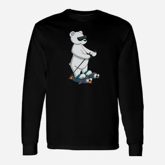 Family Christmas Polar Bear On Penguin Skis Long Sleeve T-Shirt - Seseable