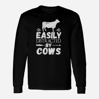 Farmer Easily Distracted By Cows Long Sleeve T-Shirt - Seseable